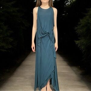 Max Azria‎ Runway Teal Maxi Draped Gown Evening Dress Size XS Fairy Whimsical